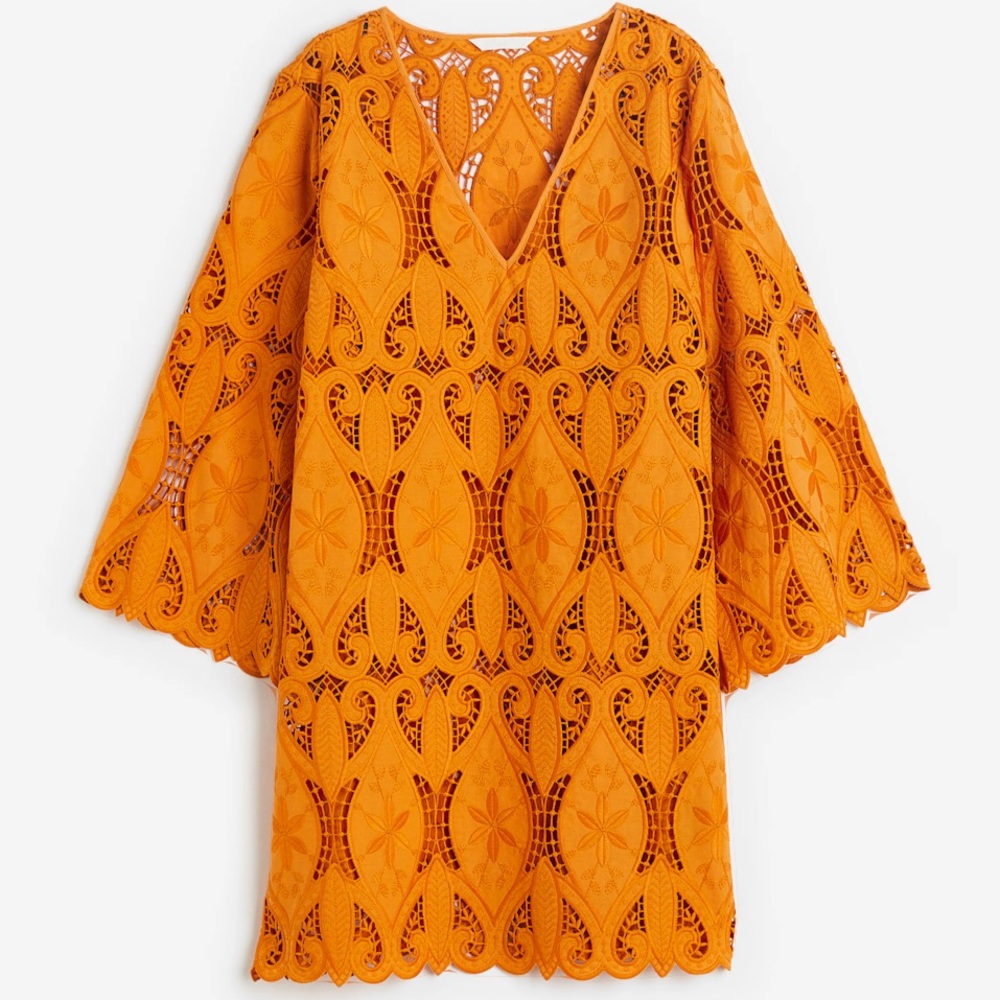 H&M Orange Long-sleeve Embroidered Dress. Sz. XL